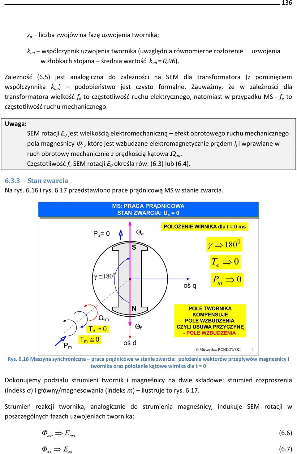 Zuwżmy, że w zleżności dl trnformtor wielkość f e to czętotliwość ruchu elektrycznego, ntomit w przypdku MS - f e to czętotliwość ruchu mechnicznego.