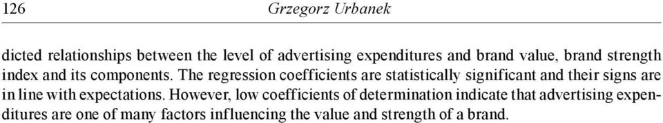 The regression coefficients are statistically significant and their signs are in line with