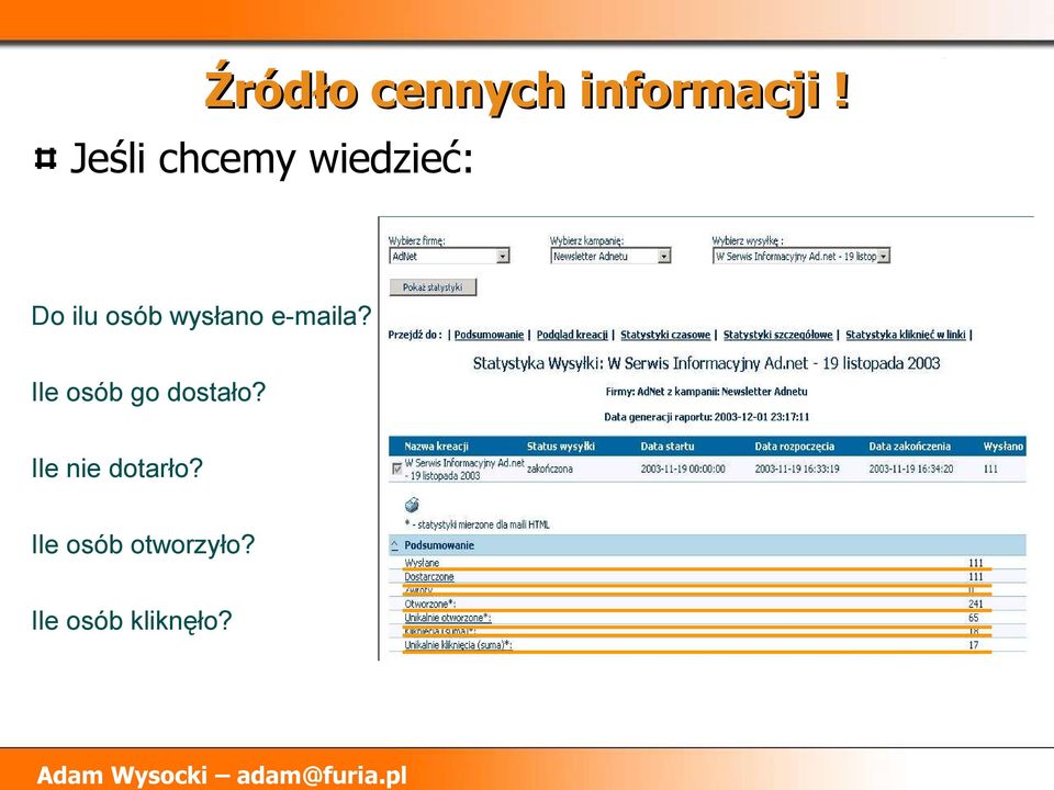 wysłano e-maila? Ile osób go dostało?