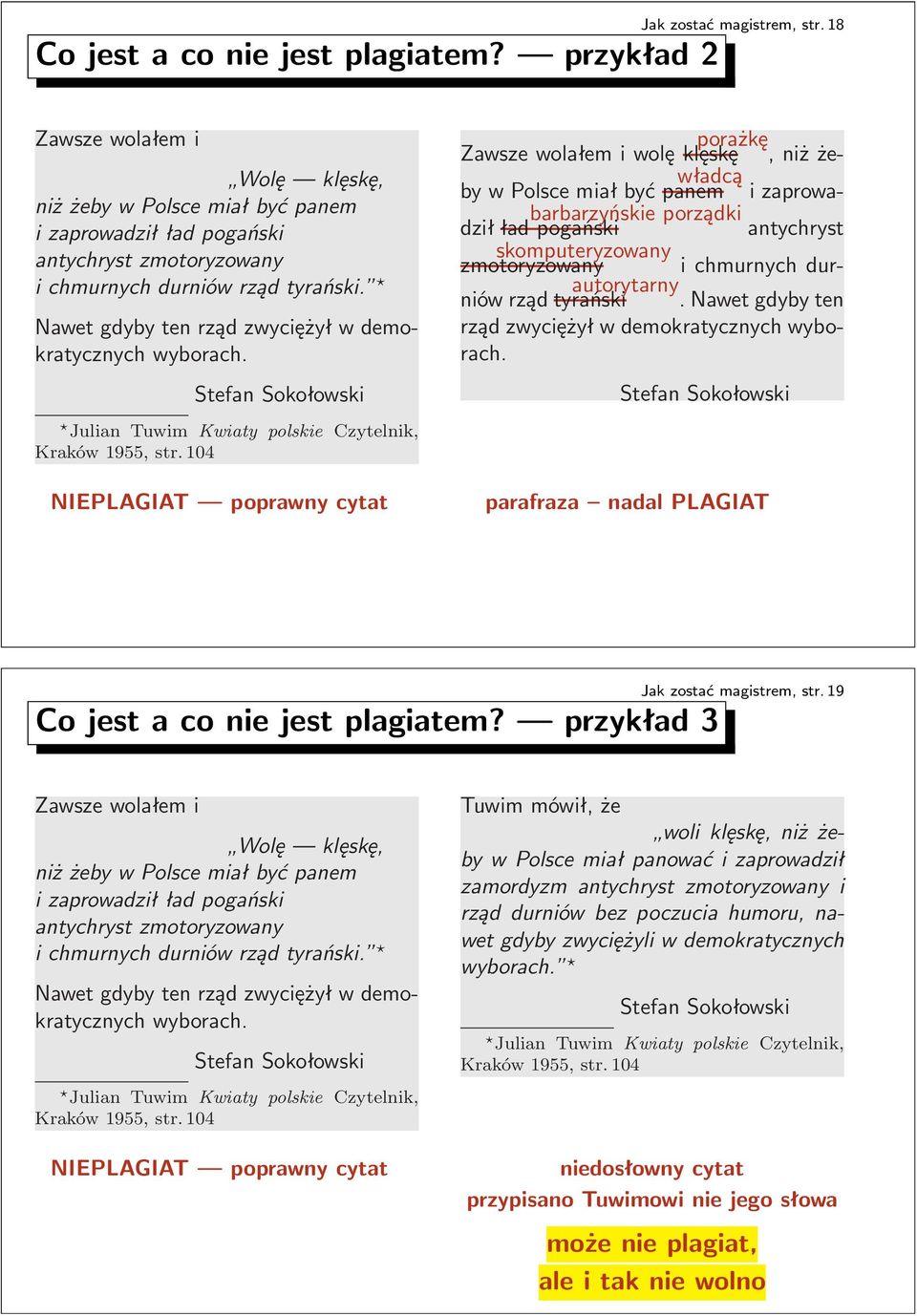 wyborach JulianTuwimKwiaty polskie Czytelnik, Kraków 1955, str 104 NIEPLAGIAT poprawny cytat porażkę Zawsze wolałem i wolę klęskę,niżżebywpolscemiałbyćpanem izaprowa- władcą barbarzyńskieporządki