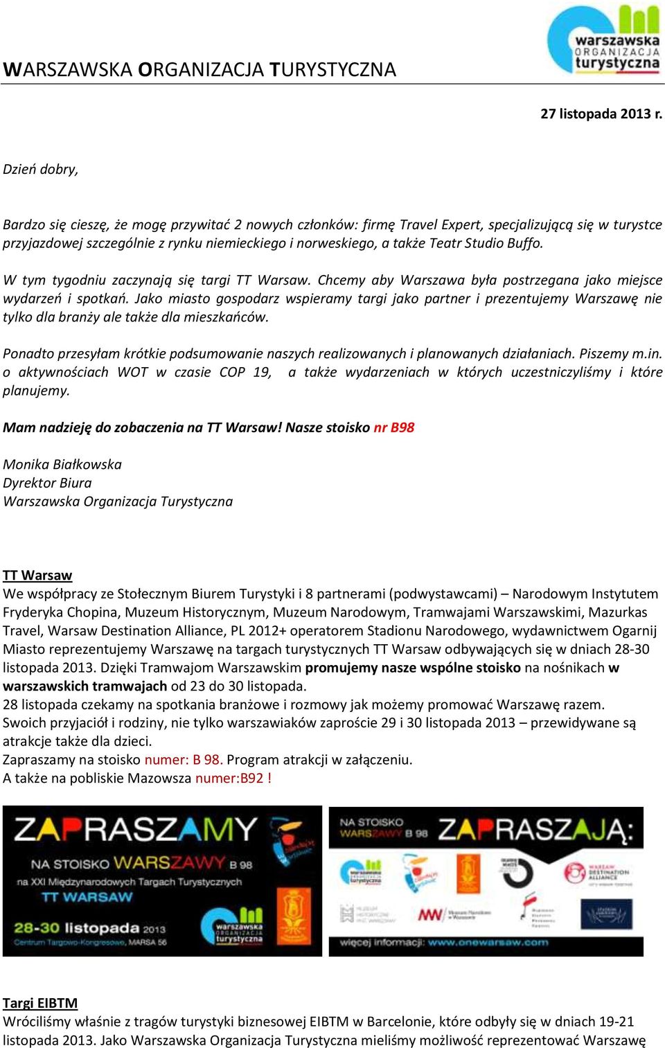 Studio Buffo. W tym tygodniu zaczynają się targi TT Warsaw. Chcemy aby Warszawa była postrzegana jako miejsce wydarzeń i spotkań.