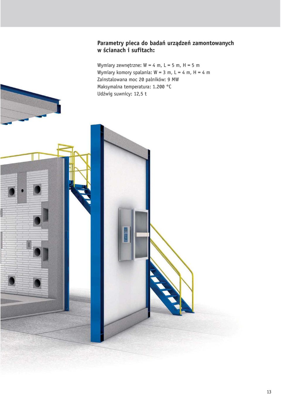 komory spalania: W = 3 m, L = 4 m, H = 4 m Zainstalowana moc 20