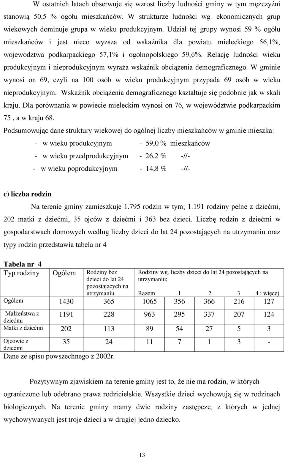 Udział tej grupy wynosi 59 % ogółu mieszkańców i jest nieco wyższa od wskaźnika dla powiatu mieleckiego 56,1%, województwa podkarpackiego 57,1% i ogólnopolskiego 59,6%.