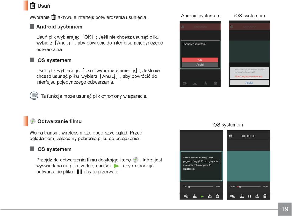 Android systemem XXXXXXXX Potwierdź usuwanie OK Anuluj ios systemem XXXXXXXX Jesteś pewien, że chcesz skasować wybrany/e element(y)?