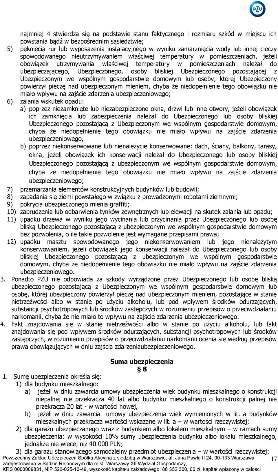 Ubezpieczonego, osoby bliskiej Ubezpieczonego pozostającej z Ubezpieczonym we wspólnym gospodarstwie domowym lub osoby, której Ubezpieczony powierzył pieczę nad ubezpieczonym mieniem, chyba że