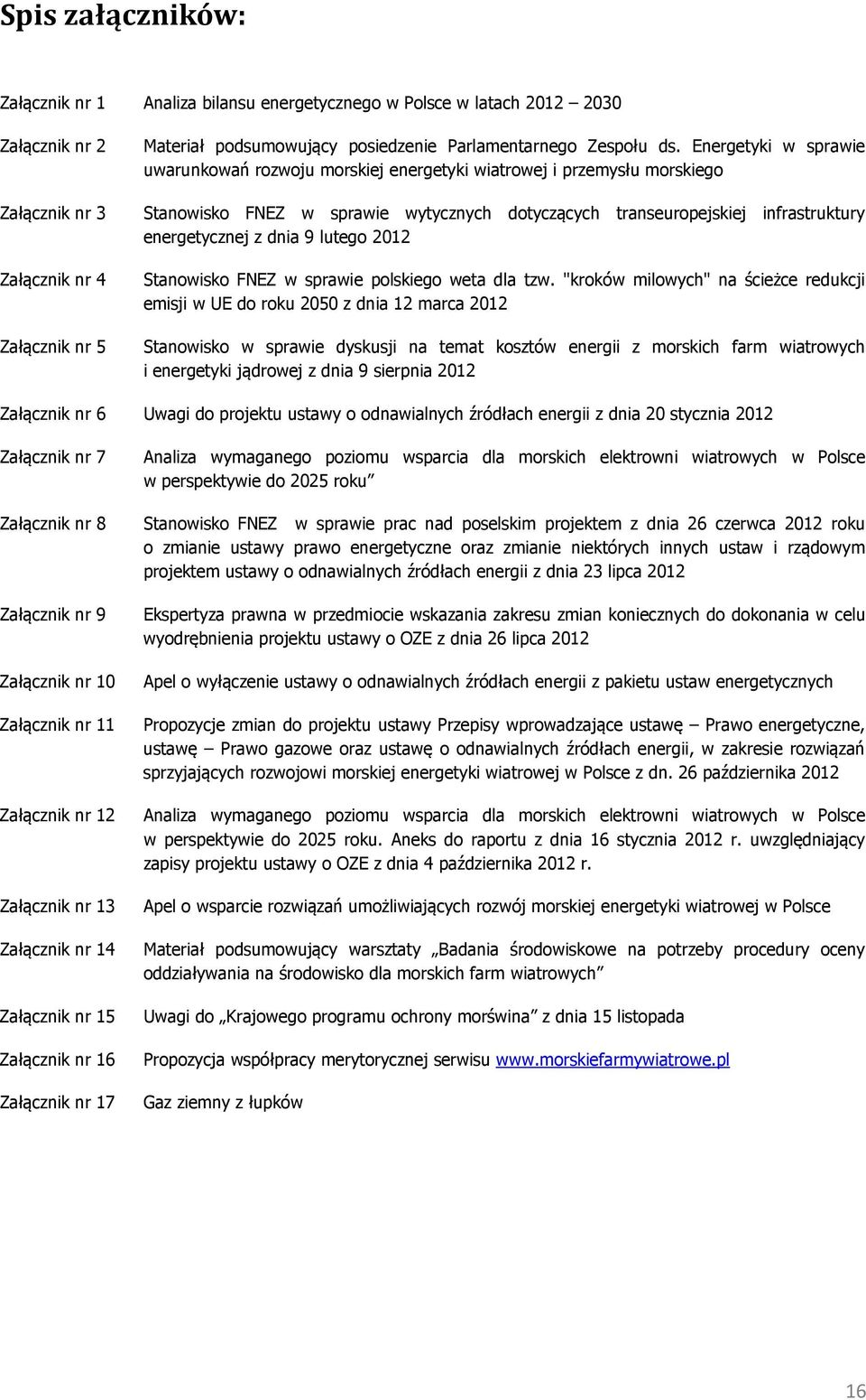 Energetyki w sprawie uwarunkowań rozwoju morskiej energetyki wiatrowej i przemysłu morskiego Stanowisko FNEZ w sprawie wytycznych dotyczących transeuropejskiej infrastruktury energetycznej z dnia 9