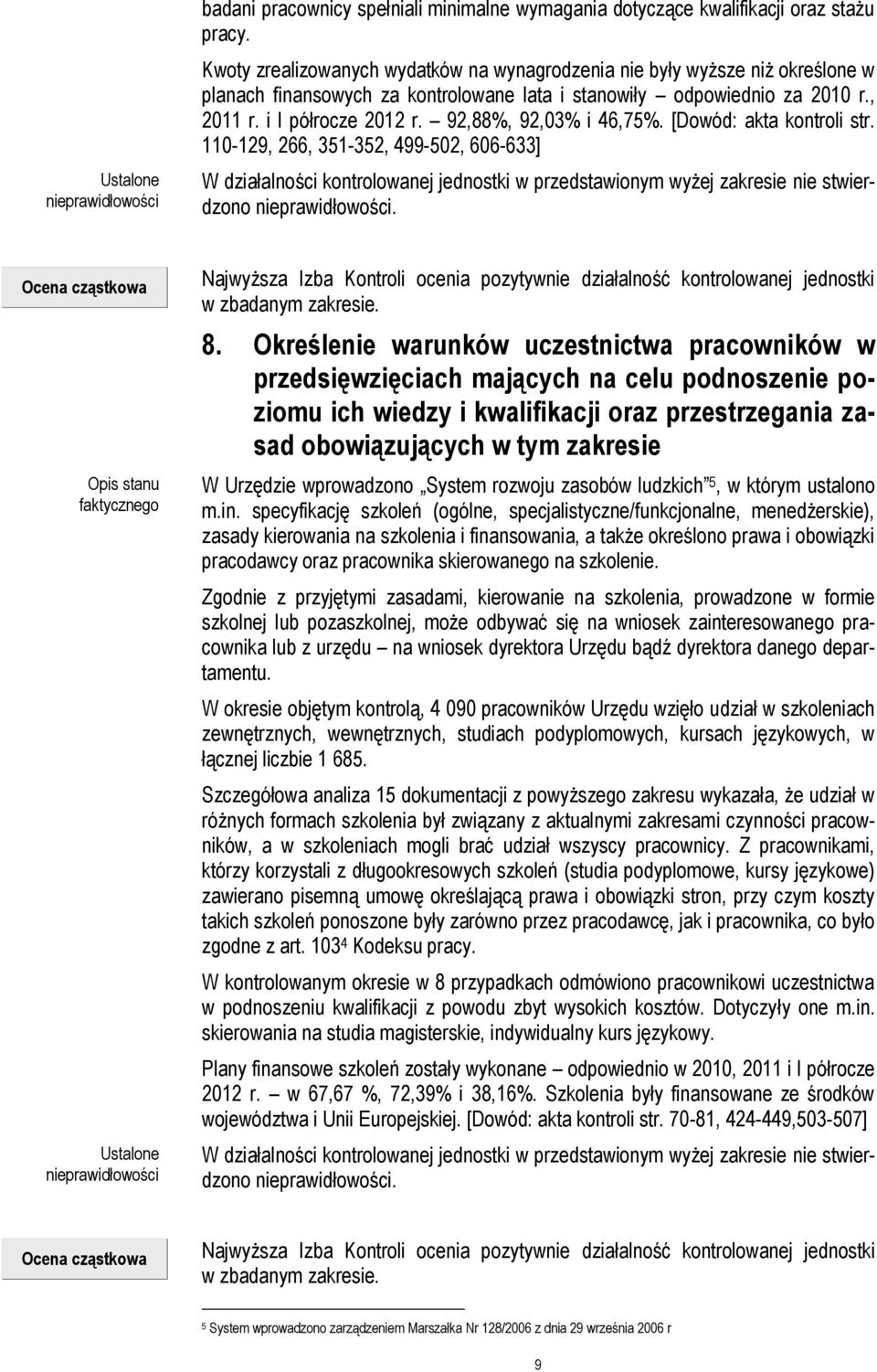 92,88%, 92,03% i 46,75%. [Dowód: akta kontroli str. 110-129, 266, 351-352, 499-502, 606-633]. Ustalone 8.