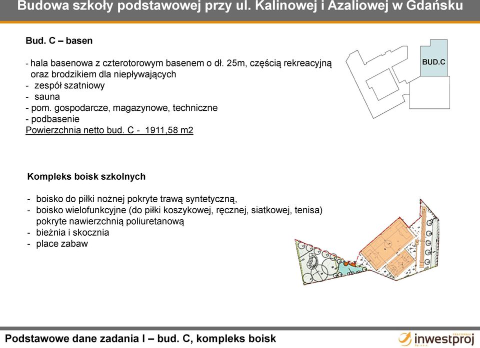 gospodarcze, magazynowe, techniczne - podbasenie Powierzchnia netto bud. C - 1911,58 m2 BUD.