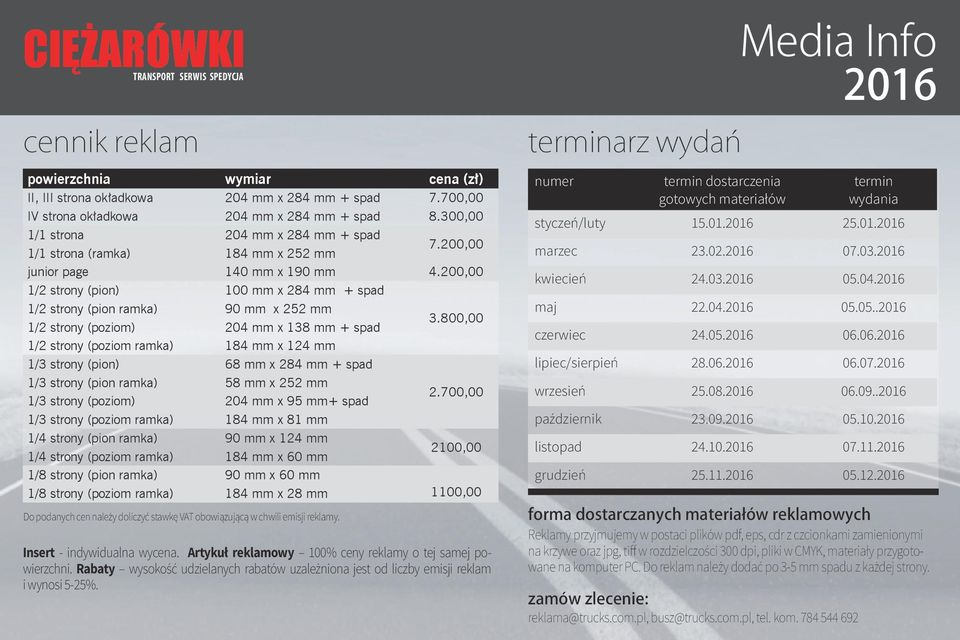 200,00 1/2 strony (pion) 100 mm x 284 mm + spad 1/2 strony (pion ramka) 90 mm x 252 mm 1/2 strony (poziom) 204 mm x 138 mm + spad 3.