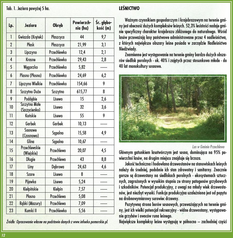 Przechlewko 24,69 6,2 7 Lipczyno Wielkie Przechlewko 154,66 9 8 Szczytno Duże Szczytno 615,77 8 9 Poddębie Lisewo 15 2,6 10 Szczytno Małe (Szczycienko) Lisewo 32 3,6 11 Końskie Lisewo 55 9 12 Garbek