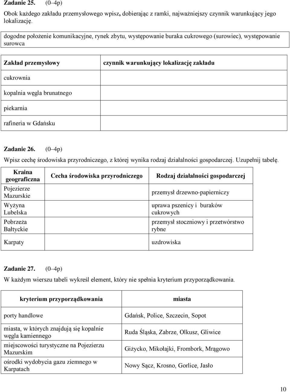 brunatnego piekarnia rafineria w Gdańsku Zadanie 26. (0 4p) Wpisz cechę środowiska przyrodniczego, z której wynika rodzaj działalności gospodarczej. Uzupełnij tabelę.