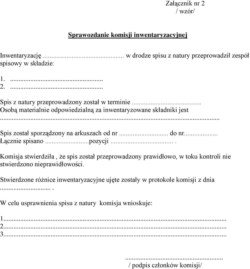 ... Komisja stwierdziła, że spis został przeprowadzony prawidłowo, w toku kontroli nie stwierdzono nieprawidłowości.