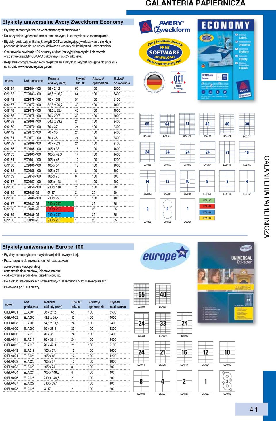 Opakowania zawierają 100 arkuszy etykiet (za wyjątkiem etykiet kolorowych oraz etykiet na płyty CD/DVD pakowanych po 25 arkuszy).