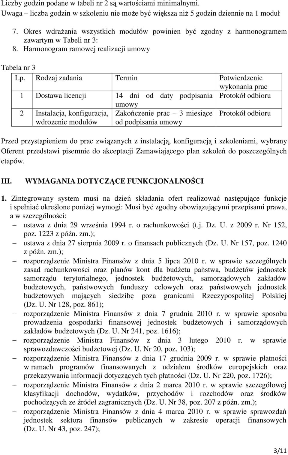 Rodzaj zadania Termin Potwierdzenie wykonania prac 1 Dostawa licencji 14 dni od daty podpisania Protokół odbioru 2 Instalacja, konfiguracja, wdrożenie modułów umowy Zakończenie prac 3 miesiące od