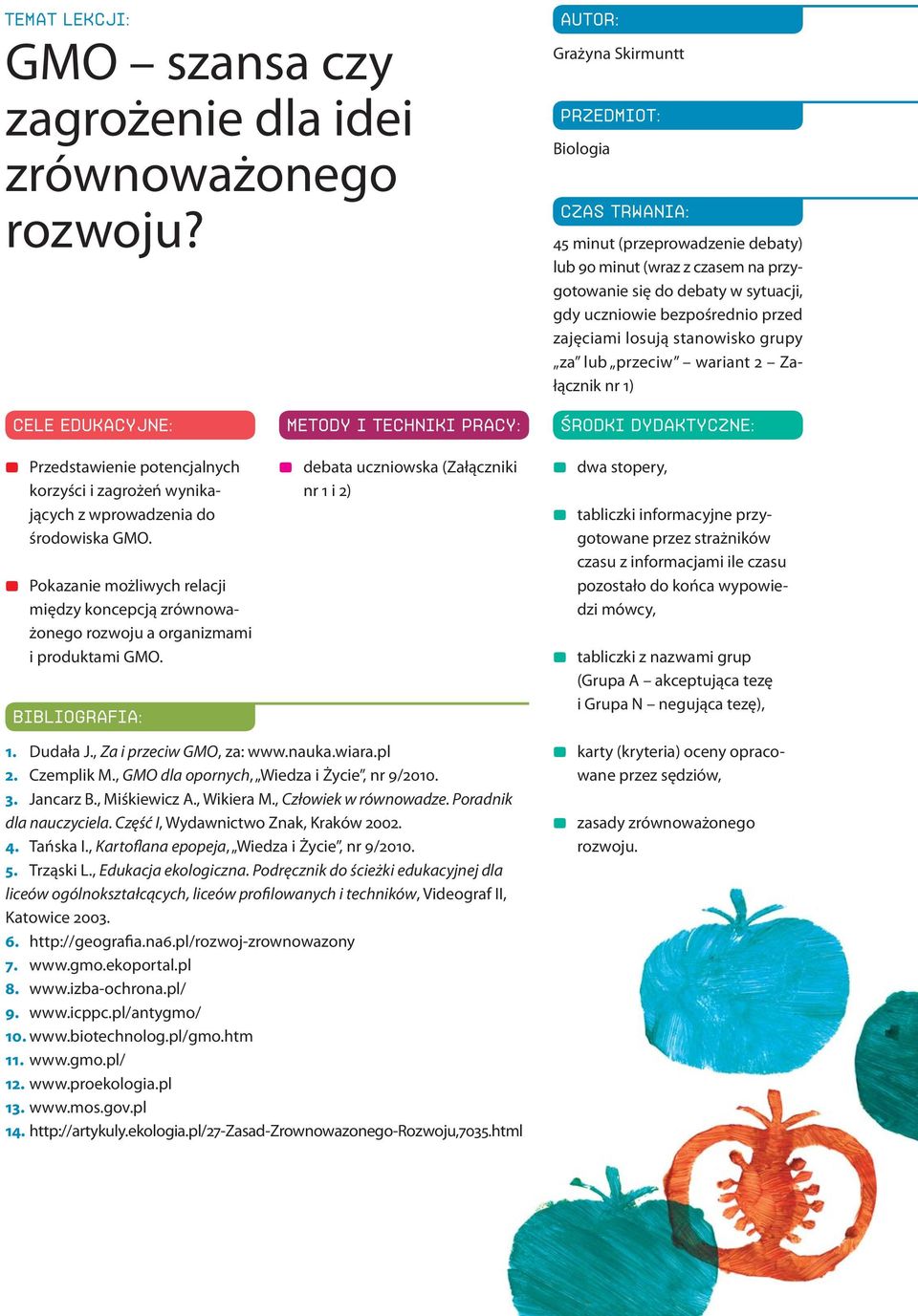 stanowisko grupy za lub przeciw wariant 2 Załącznik nr 1) CELE EDUKACYJNE: 0 Przedstawienie potencjalnych korzyści i zagrożeń wynikających z wprowadzenia do środowiska GMO.