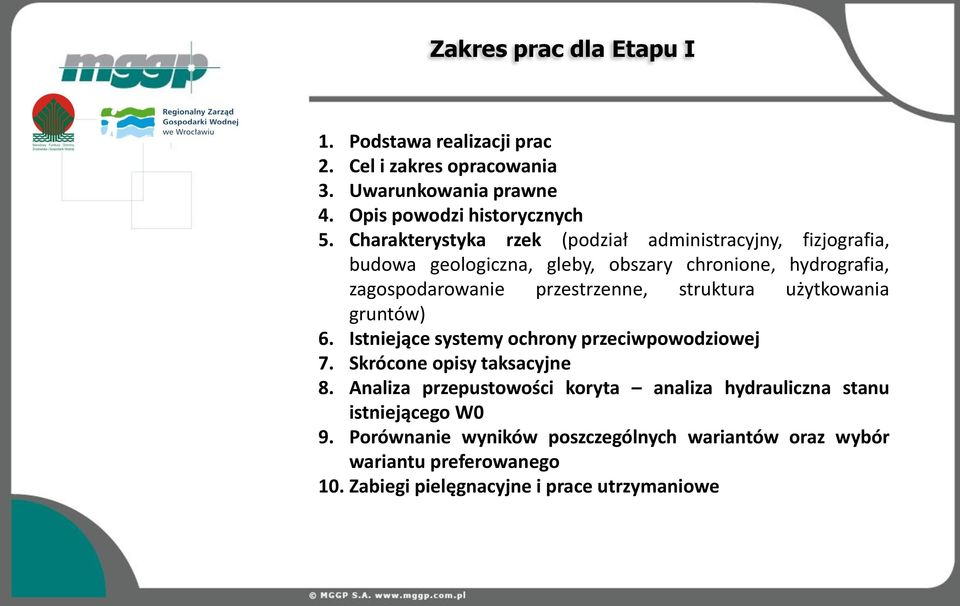 struktura użytkowania gruntów) 6. Istniejące systemy ochrony przeciwpowodziowej 7. Skrócone opisy taksacyjne 8.