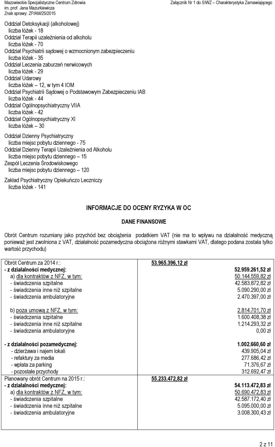 Ogólnopsychiatryczny VIIA liczba łóżek - 42 Oddział Ogólnopsychiatryczny XI liczba łóżek 3 Oddział Dzienny Psychiatryczny liczba miejsc pobytu dziennego - 75 Oddział Dzienny Terapii Uzależnienia od