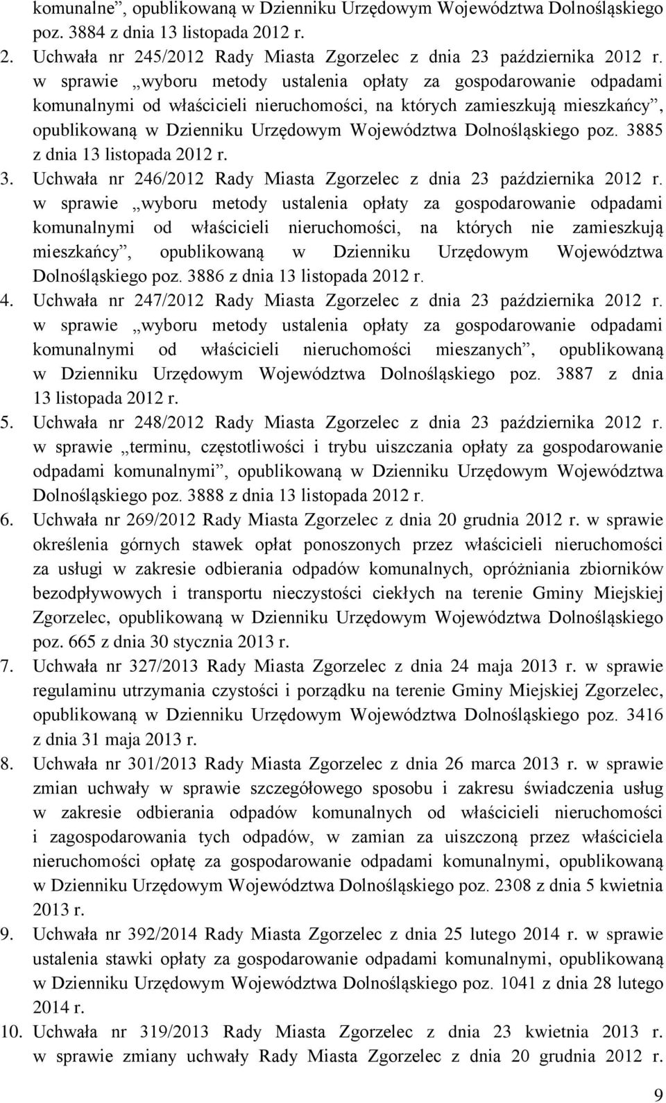 Dolnośląskiego poz. 3885 z dnia 13 listopada 2012 r. 3. Uchwała nr 246/2012 Rady Miasta Zgorzelec z dnia 23 października 2012 r.