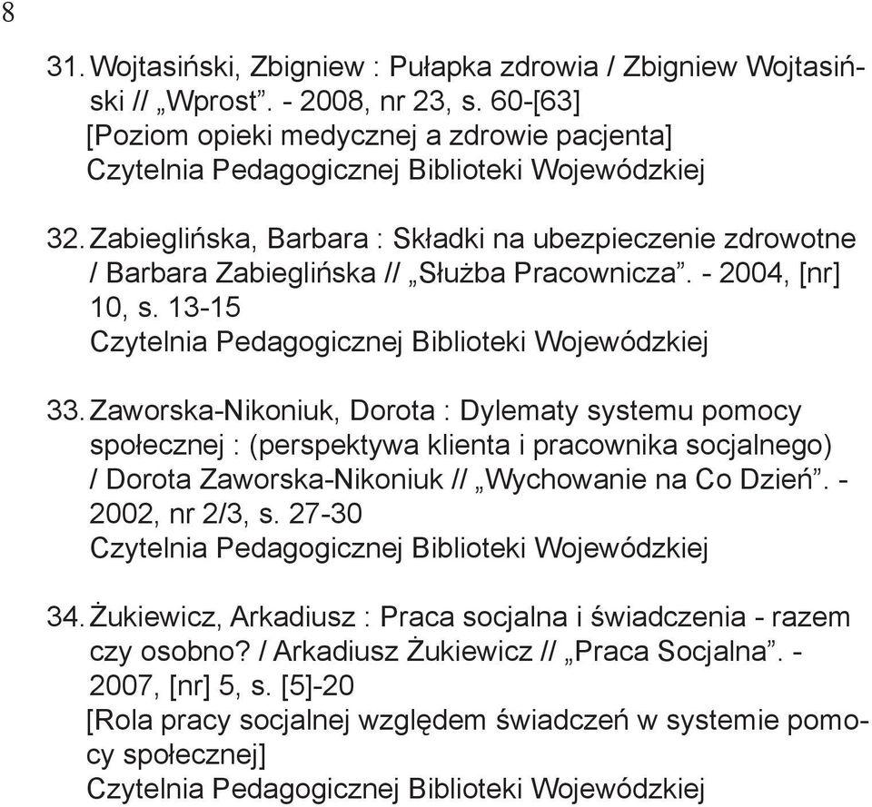 Zaworska-Nikoniuk, Dorota : Dylematy systemu pomocy społecznej : (perspektywa klienta i pracownika socjalnego) / Dorota Zaworska-Nikoniuk // Wychowanie na Co Dzień.