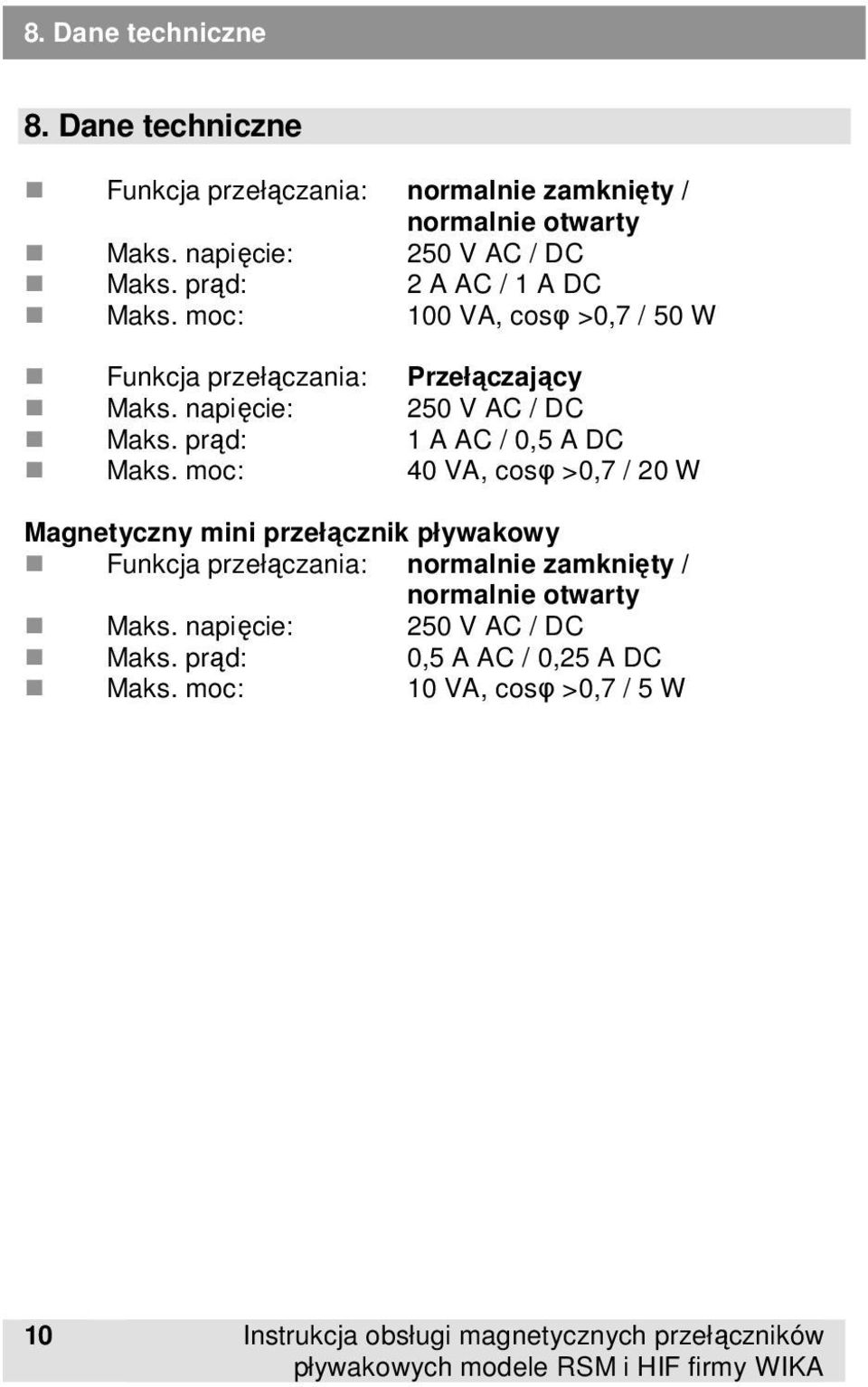 prąd: 1 A AC / 0,5 A DC Maks.