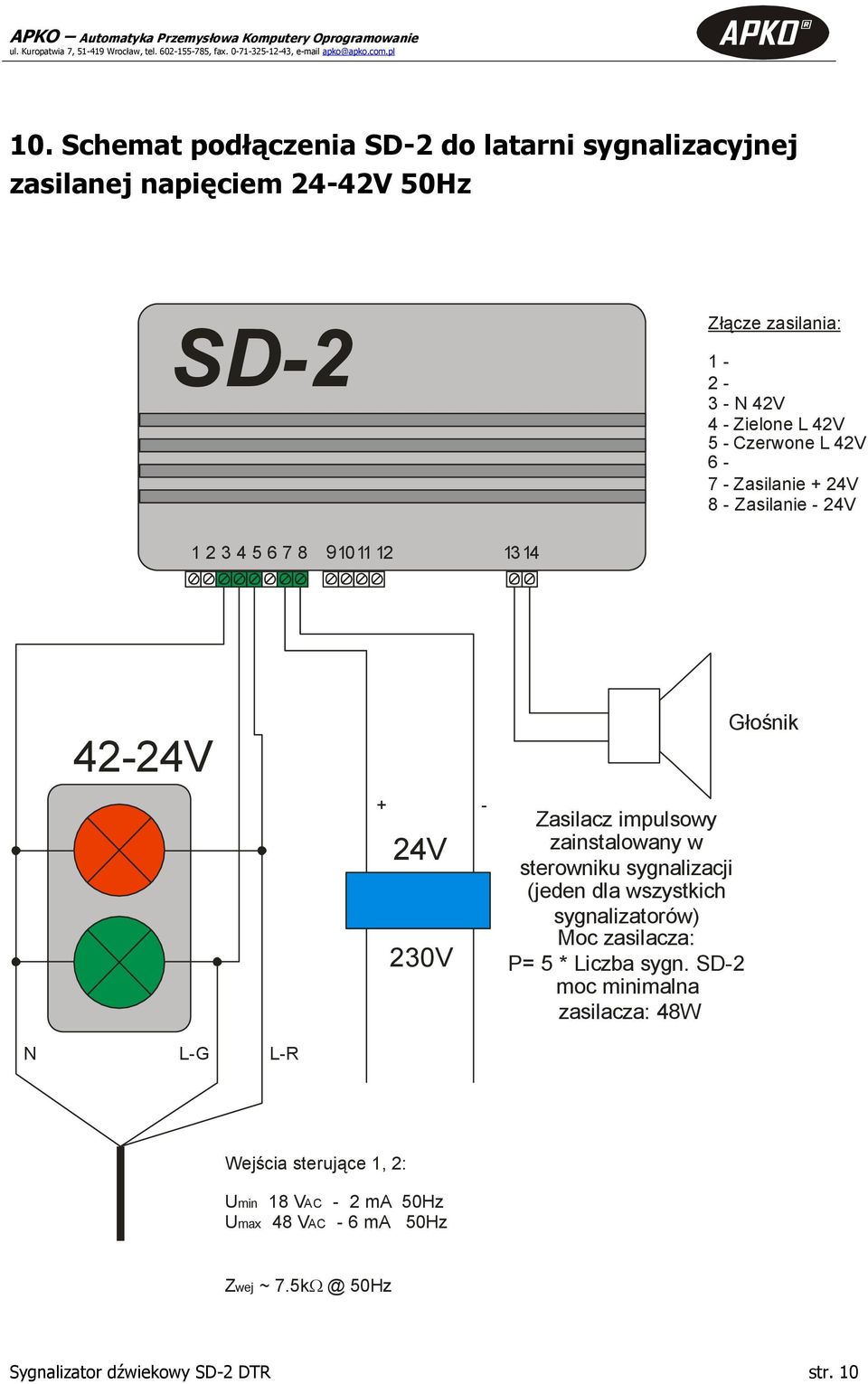 zainstalowany w sterowniku sygnalizacji (jeden dla wszystkich sygnalizatorów) Moc zasilacza: P= 5 * Liczba sygn.