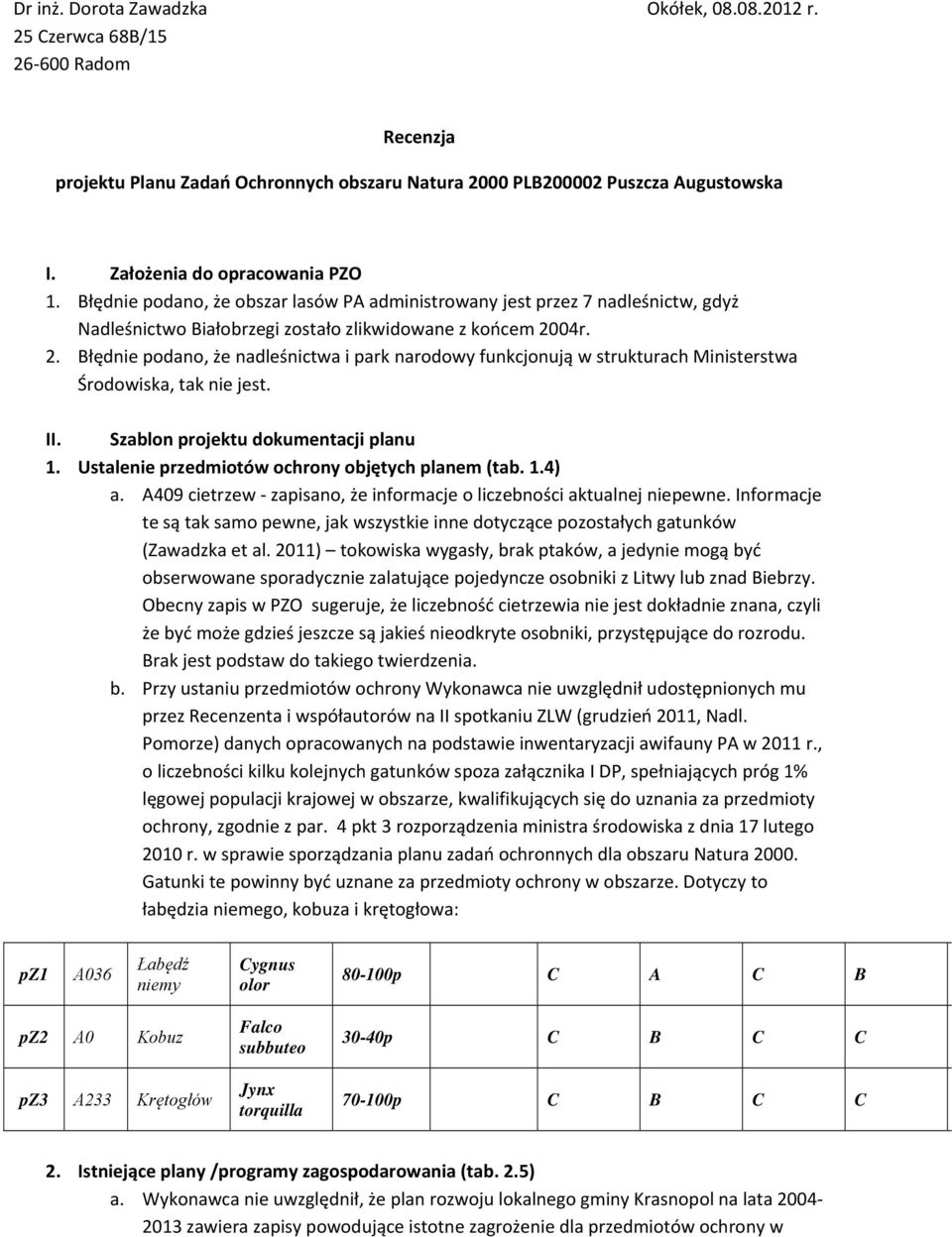 04r. 2. Błędnie podano, że nadleśnictwa i park narodowy funkcjonują w strukturach Ministerstwa Środowiska, tak nie jest. II. Szablon projektu dokumentacji planu 1.