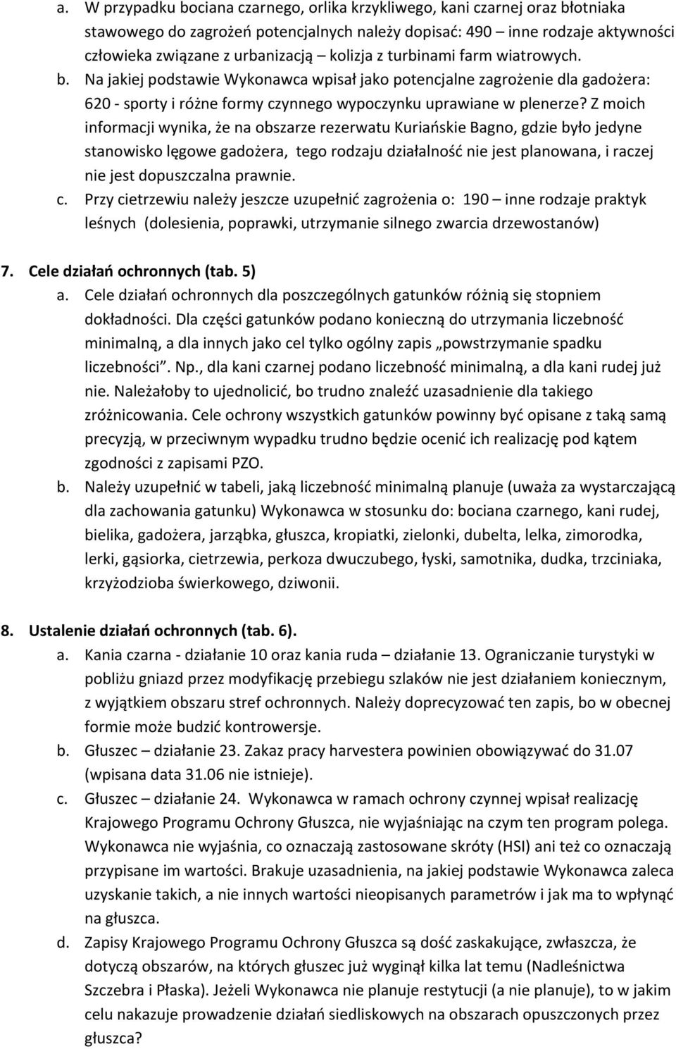 Z moich informacji wynika, że na obszarze rezerwatu Kuriańskie Bagno, gdzie było jedyne stanowisko lęgowe gadożera, tego rodzaju działalność nie jest planowana, i raczej nie jest dopuszczalna prawnie.