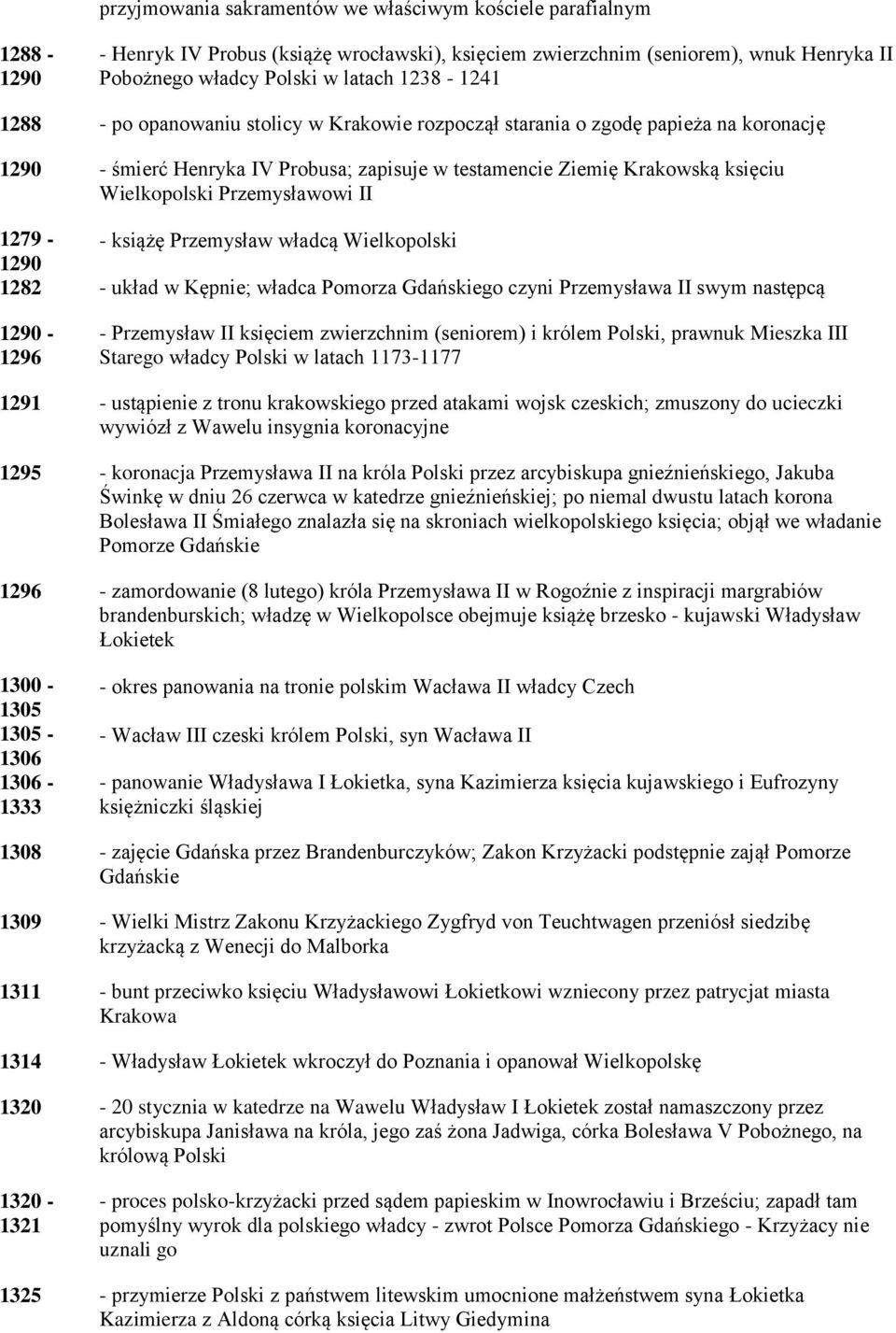 Przemysławowi II 1279 - - książę Przemysław władcą Wielkopolski 1290 1282 - układ w Kępnie; władca Pomorza Gdańskiego czyni Przemysława II swym następcą 1290-1296 - Przemysław II księciem zwierzchnim