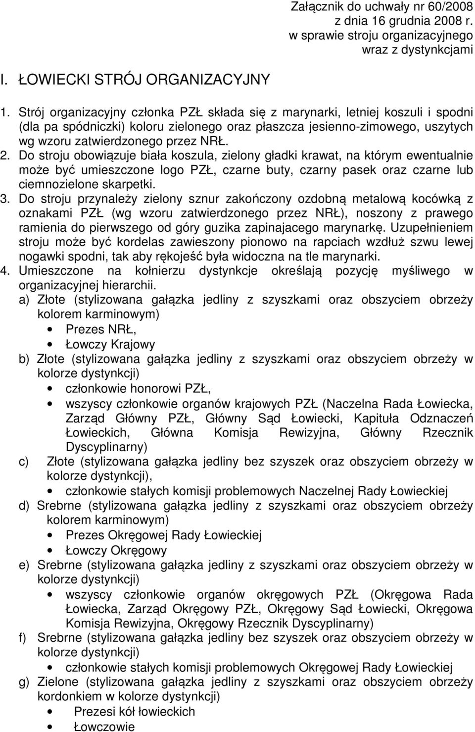 Do stroju obowiązuje biała koszula, zielony gładki krawat, na którym ewentualnie może być umieszczone logo PZŁ, czarne buty, czarny pasek oraz czarne lub ciemnozielone skarpetki. 3.