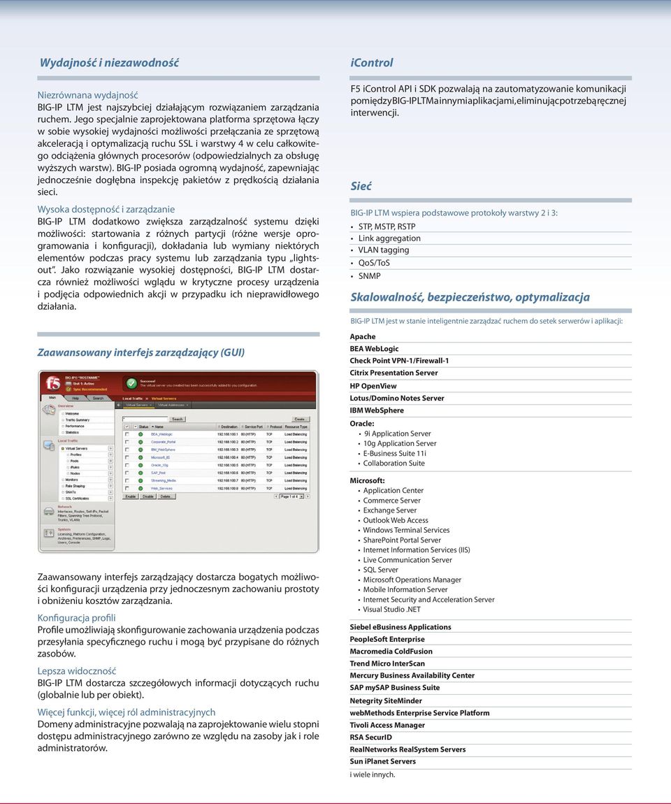 odciążenia głównych procesorów (odpowiedzialnych za obsługę wyższych warstw). BIG-IP posiada ogromną wydajność, zapewniając jednocześnie dogłębna inspekcję pakietów z prędkością działania sieci.