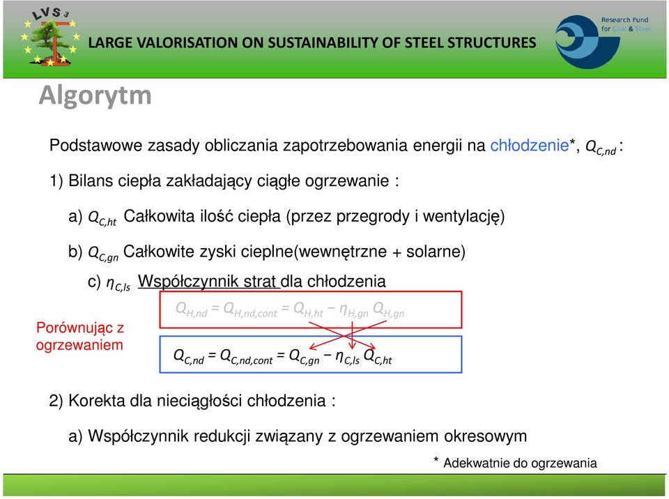 Współczynnik strat dla chłodzenia Porównując z ogrzewaniem Q H,nd = Q H,nd,cont = Q H,ht η H,gn Q H,gn Q C,nd = Q C,nd,cont = Q C,gn η