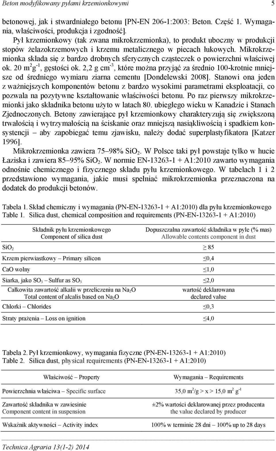 Mikrokrzemionka składa się z bardzo drobnych sferycznych cząsteczek o powierzchni właściwej ok. 20 m 2 g -1, gęstości ok.