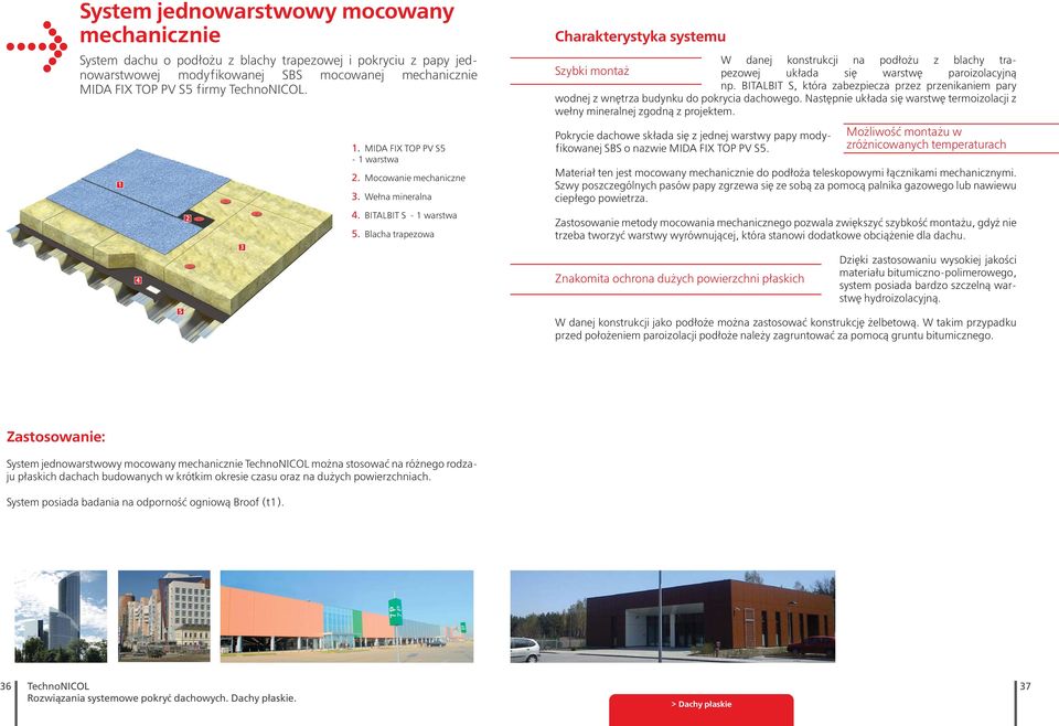 Blacha trapezowa Charakterystyka systemu W danej konstrukcji na podłożu z blachy trapezowej układa się warstwę paroizolacyjną Szybki montaż np.