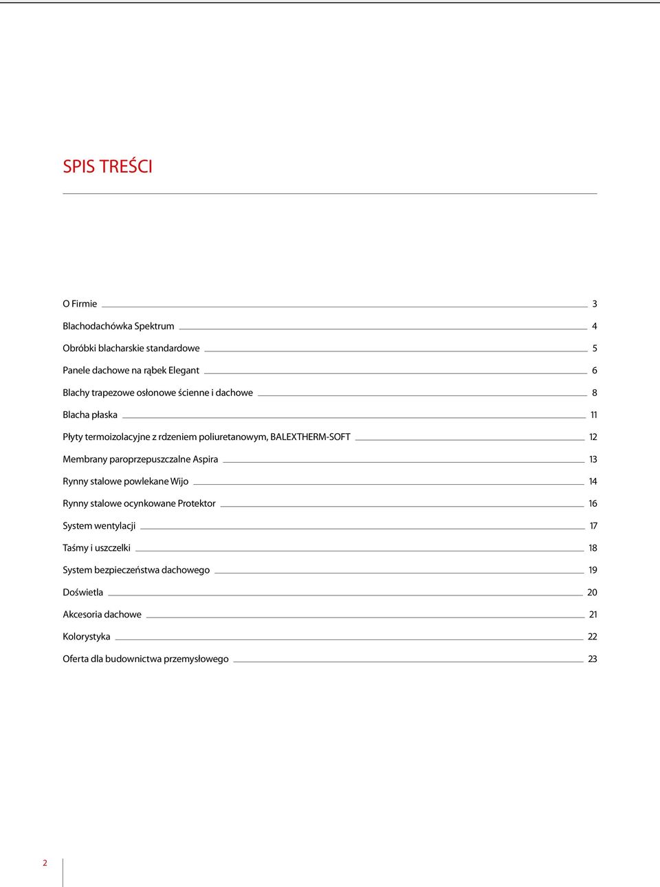 Membrany paroprzepuszczalne Aspira 13 Rynny stalowe powlekane Wijo 14 Rynny stalowe ocynkowane Protektor 16 System wentylacji 17