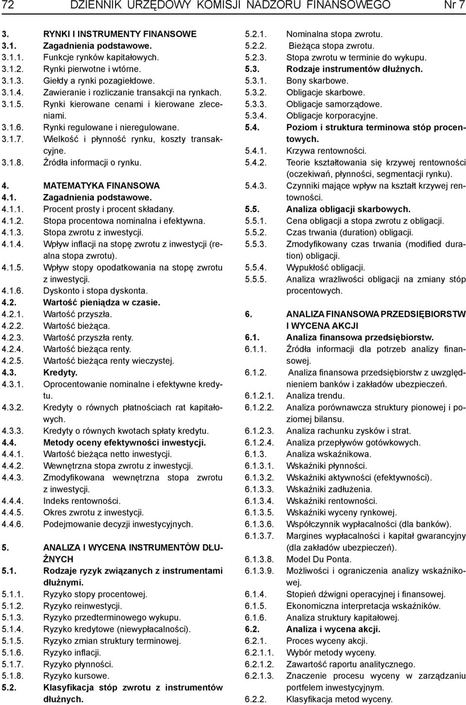 Wielkość i płynność rynku, koszty transakcyjne. 3.1.8. Źródła informacji o rynku. 4. MATEMATYKA FINANSOWA 4.1. Zagadnienia podstawowe. 4.1.1. Procent prosty i procent składany. 4.1.2.