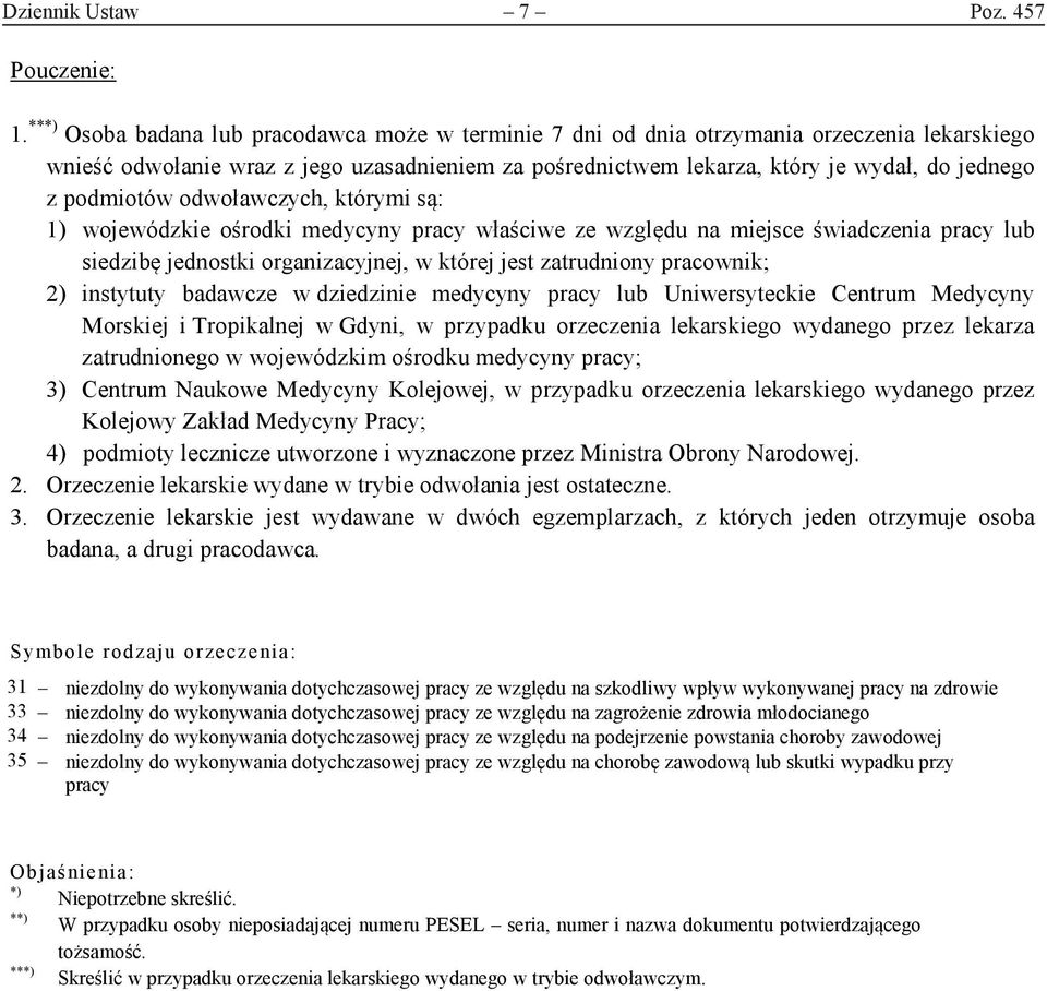 podmiotów odwoławczych, którymi są: 1) wojewódzkie ośrodki medycyny pracy właściwe ze względu na miejsce świadczenia pracy lub siedzibę jednostki organizacyjnej, w której jest zatrudniony pracownik;