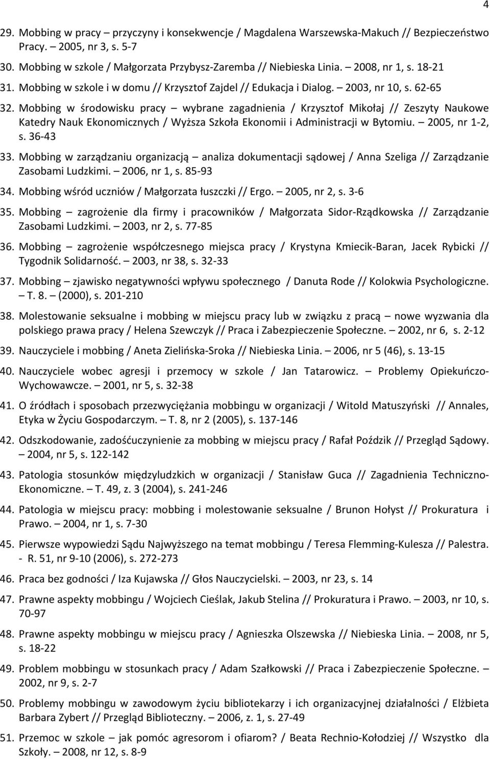 Jobbing w środowisku pracy wybrane zagadnienia / Krzysztof Jikołaj // Zeszyty Naukowe Katedry Nauk Ekonomicznych / Wyższa Szkoła Ekonomii i Administracji w Bytomiu. 2005, nr 1-2, s. 36-43 33.