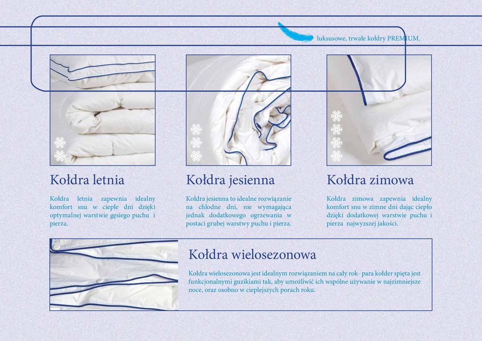 Kołdra zimowa Kołdra zimowa zapewnia idealny komfort snu w zimne dni dając ciepło dzięki dodatkowej warstwie puchu i pierza najwyzszej jakości.