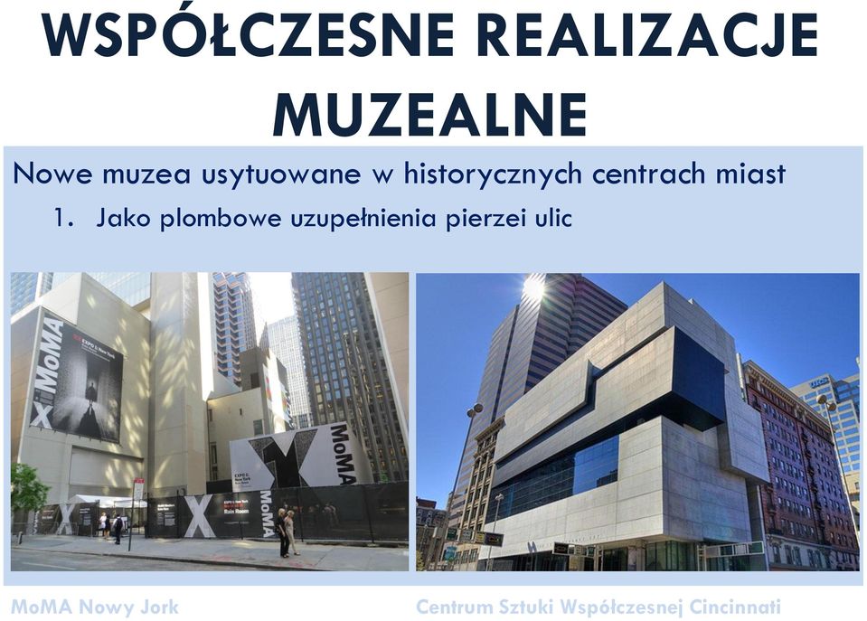 Jako plombowe uzupełnienia pierzei ulic MoMA