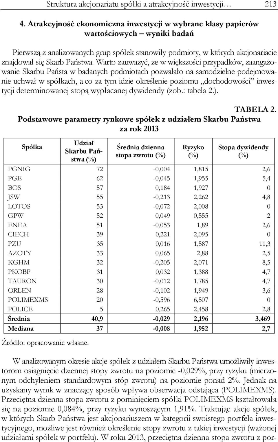 Warto zauważyć, że w większości przypadków, zaangażowanie Skarbu Państa w badanych podmiotach pozwalało na samodzielne podejmowanie uchwał w spółkach, a co za tym idzie określenie poziomu