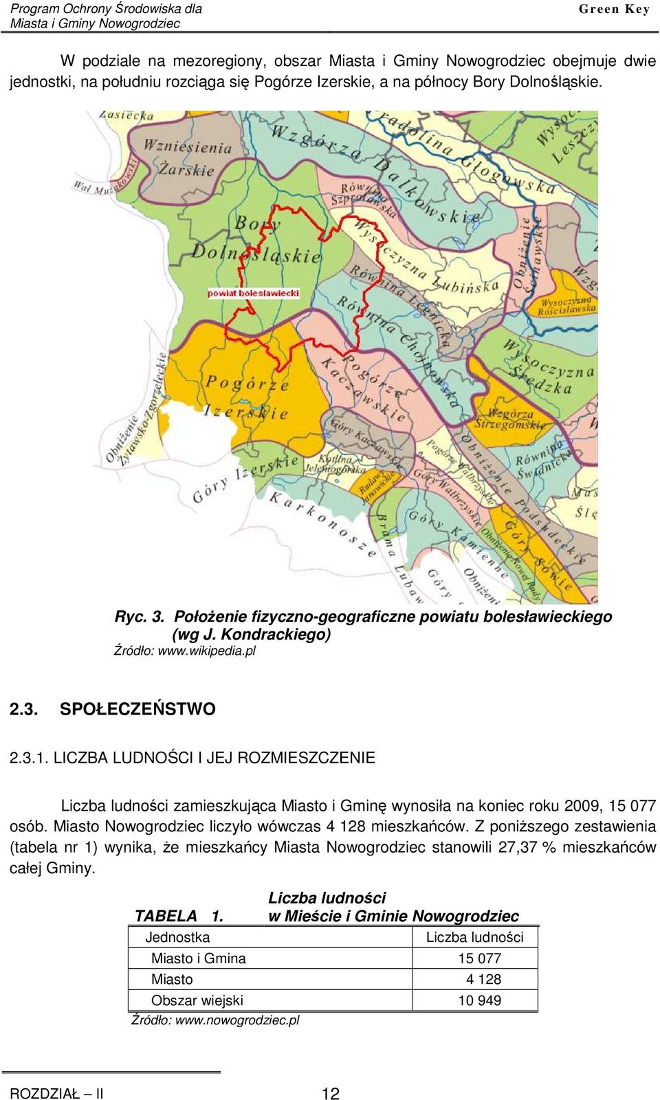 LICZBA LUDNOŚCI I JEJ ROZMIESZCZENIE Liczba ludności zamieszkująca Miasto i Gminę wynosiła na koniec roku 2009, 15 077 osób. Miasto Nowogrodziec liczyło wówczas 4 128 mieszkańców.