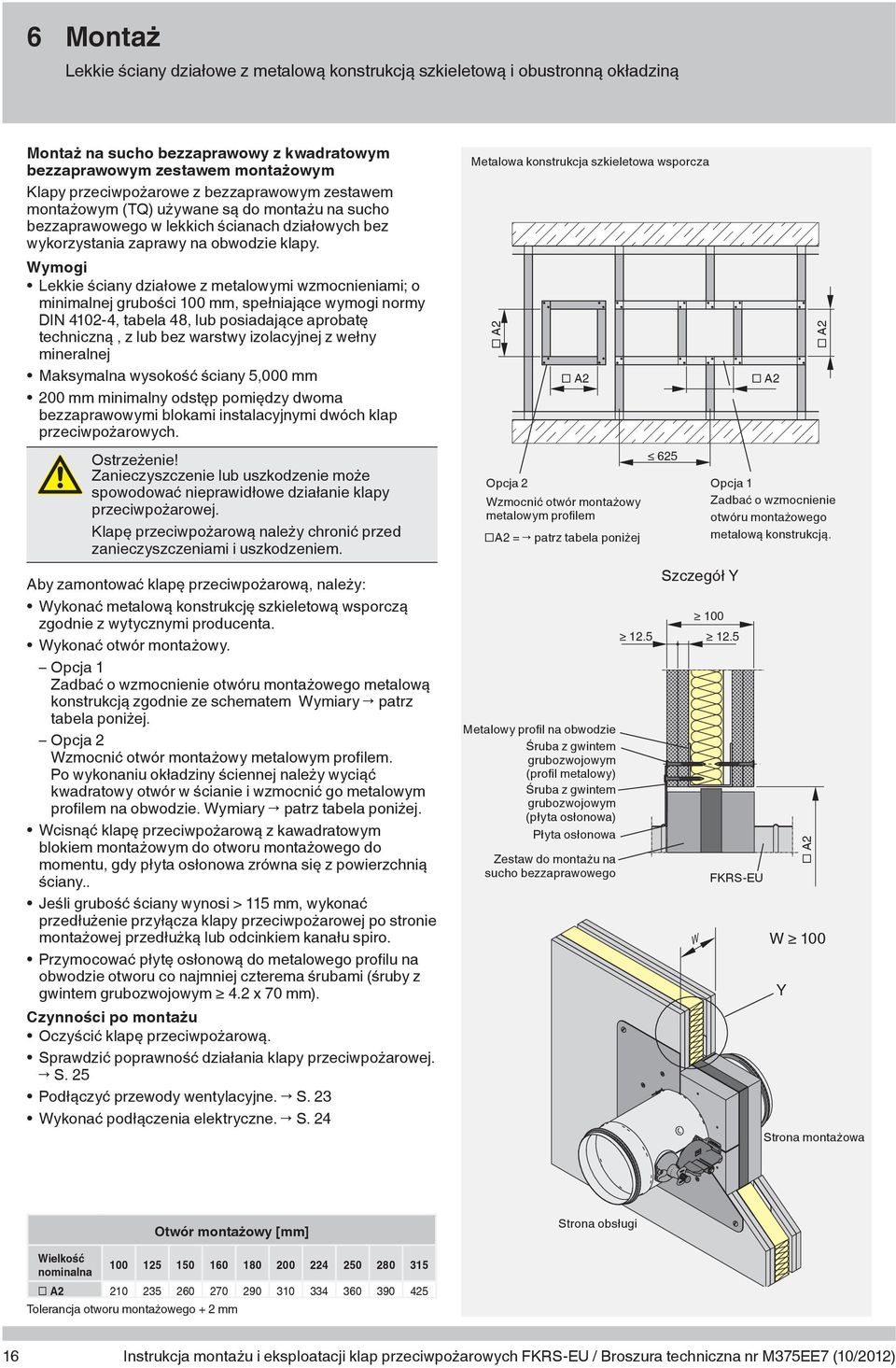 Wymogi Lekkie ściany działowe z metalowymi wzmocnieniami; o minimalnej grubości 100 mm, spełniające wymogi normy DIN 4102-4, tabela 48, lub posiadające aprobatę techniczną, z lub bez warstwy