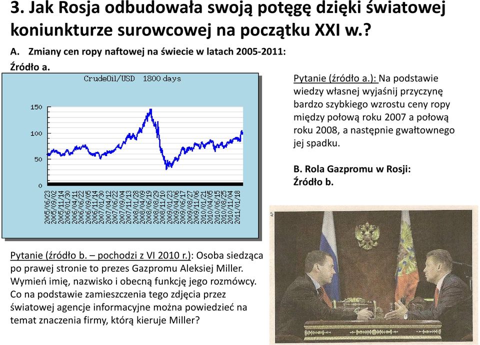 ): Na podstawie wiedzy własnej wyjaśnij przyczynę bardzo szybkiego wzrostu ceny ropy między połową roku 2007 a połową roku 2008, a następnie gwałtownego jej spadku. B.