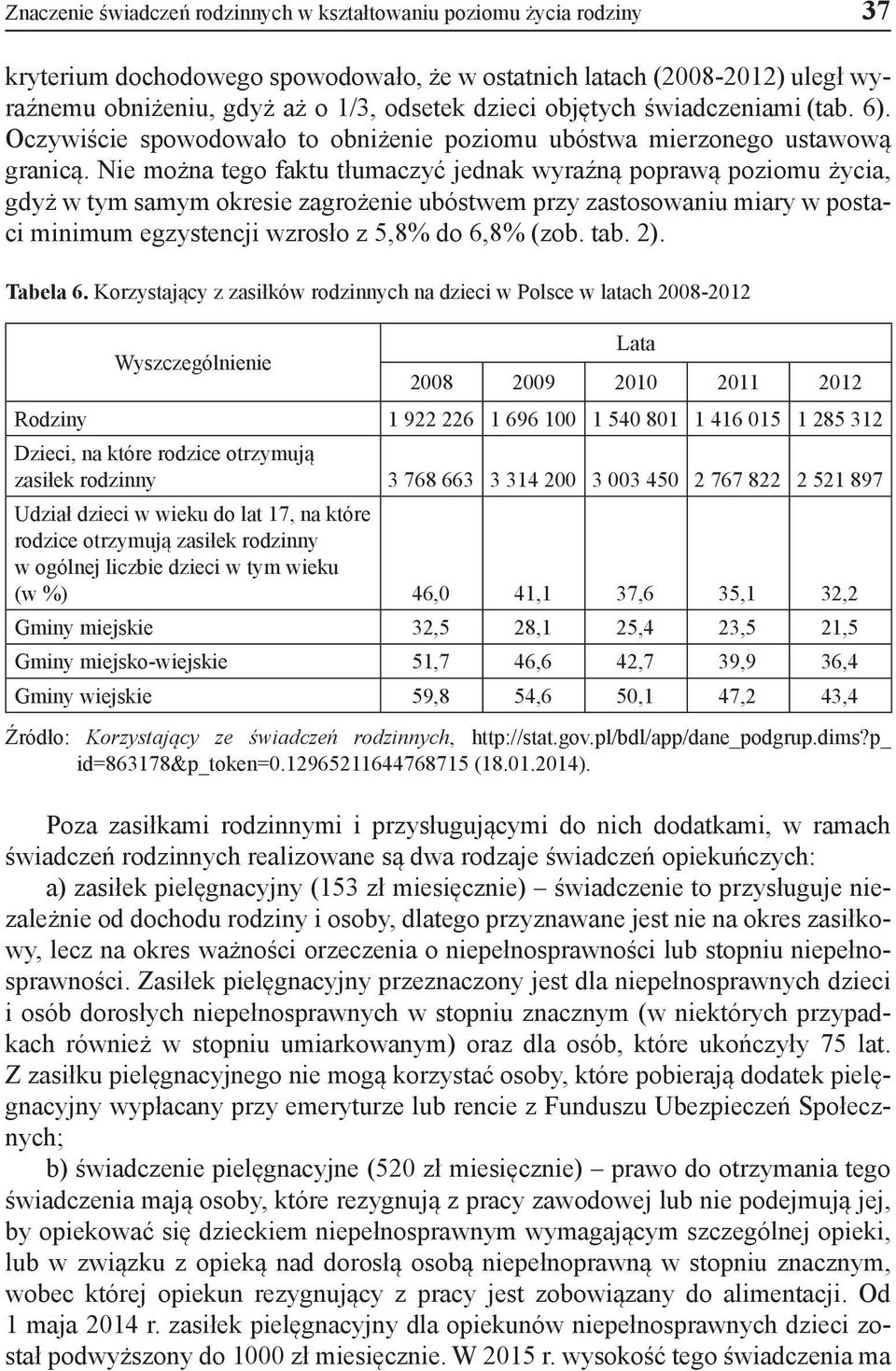 Nie można tego faktu tłumaczyć jednak wyraźną poprawą poziomu życia, gdyż w tym samym okresie zagrożenie ubóstwem przy zastosowaniu miary w postaci minimum egzystencji wzrosło z 5,8% do 6,8% (zob.