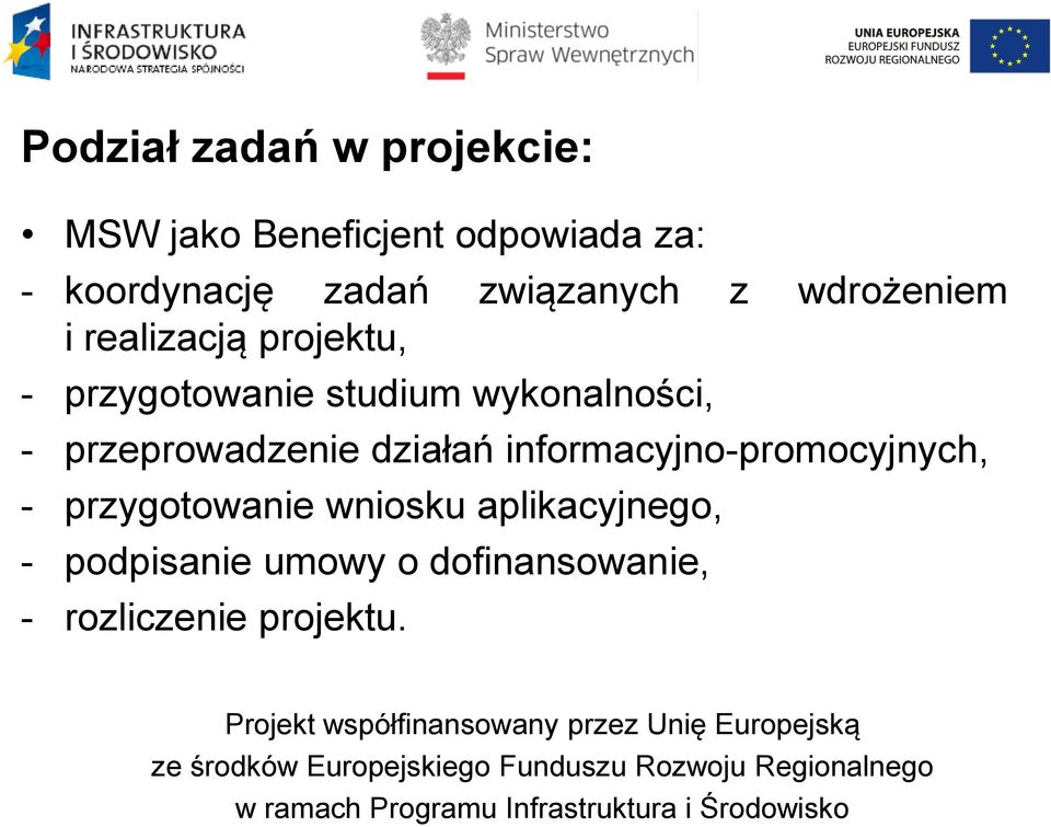 wykonalności, - przeprowadzenie działań informacyjno-promocyjnych, -