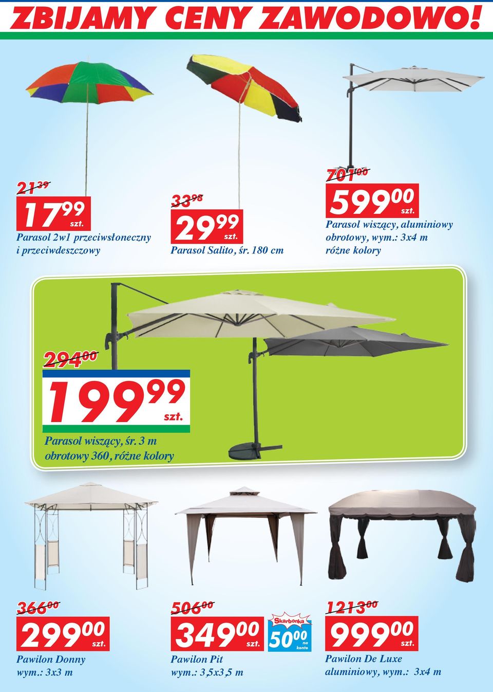 : 3x4 m różne kolory 294 00 199 99 Parasol wiszący, śr.