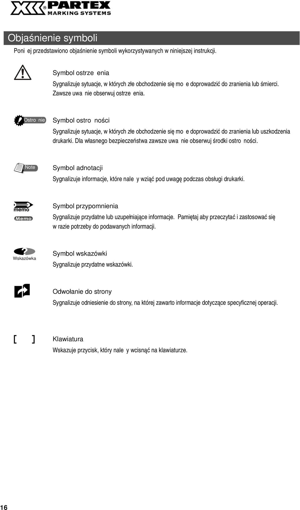 Ostrożnie Symbol ostrożności Sygnlizuje sytucje, w których złe obchodzenie się może doprowdzić do zrnieni lub uszkodzeni drukrki. Dl włsnego bezpieczeństw zwsze uwżnie obserwuj środki ostrożności.