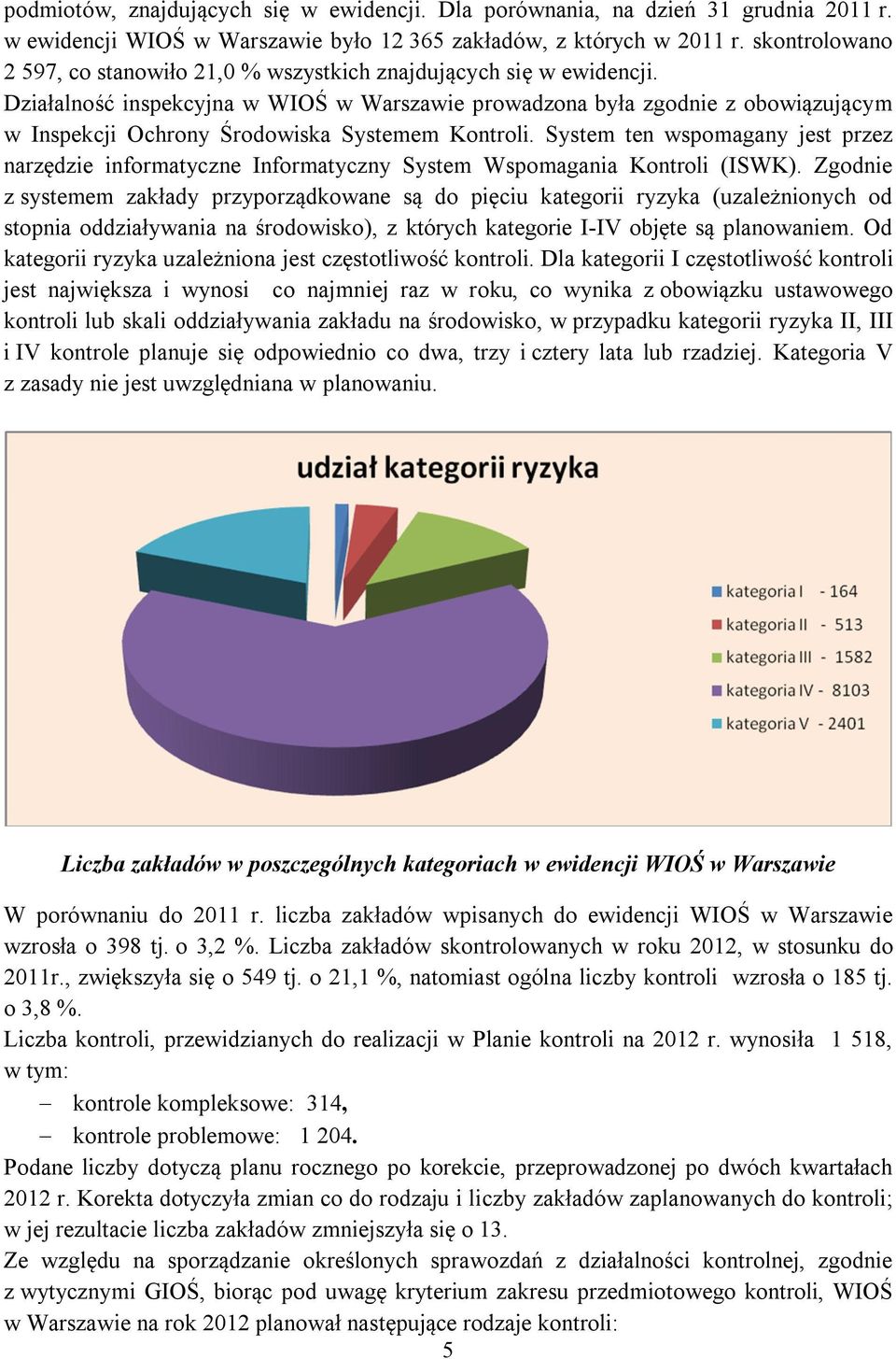 Działalność inspekcyjna w WIOŚ w Warszawie prowadzona była zgodnie z obowiązującym w Inspekcji Ochrony Środowiska Systemem Kontroli.