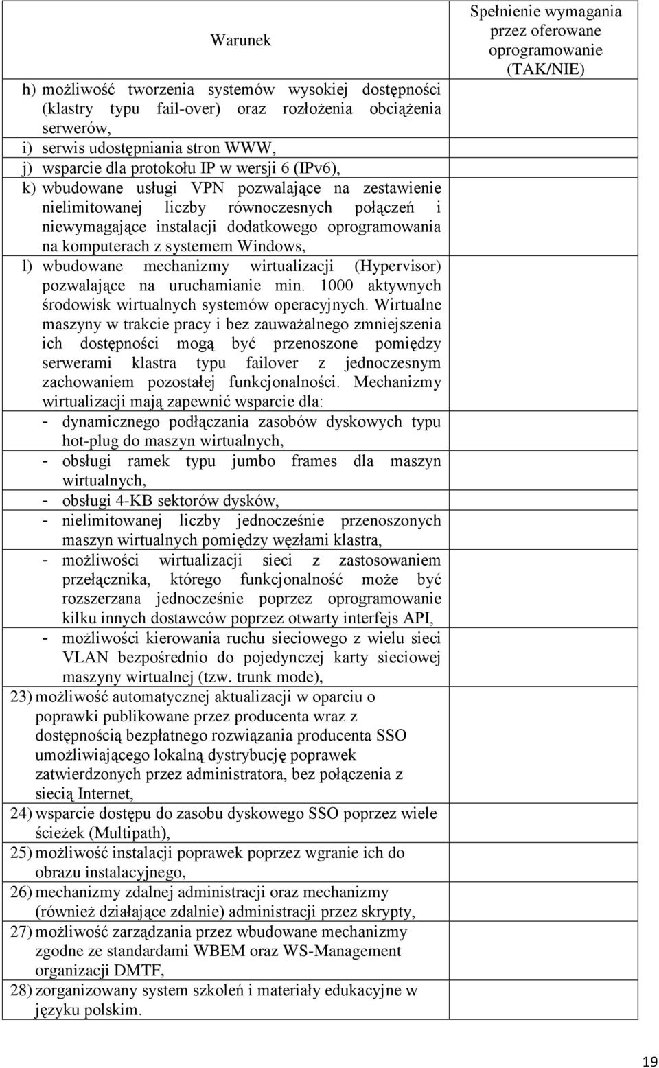 wbudowane mechanizmy wirtualizacji (Hypervisor) pozwalające na uruchamianie min. 1000 aktywnych środowisk wirtualnych systemów operacyjnych.