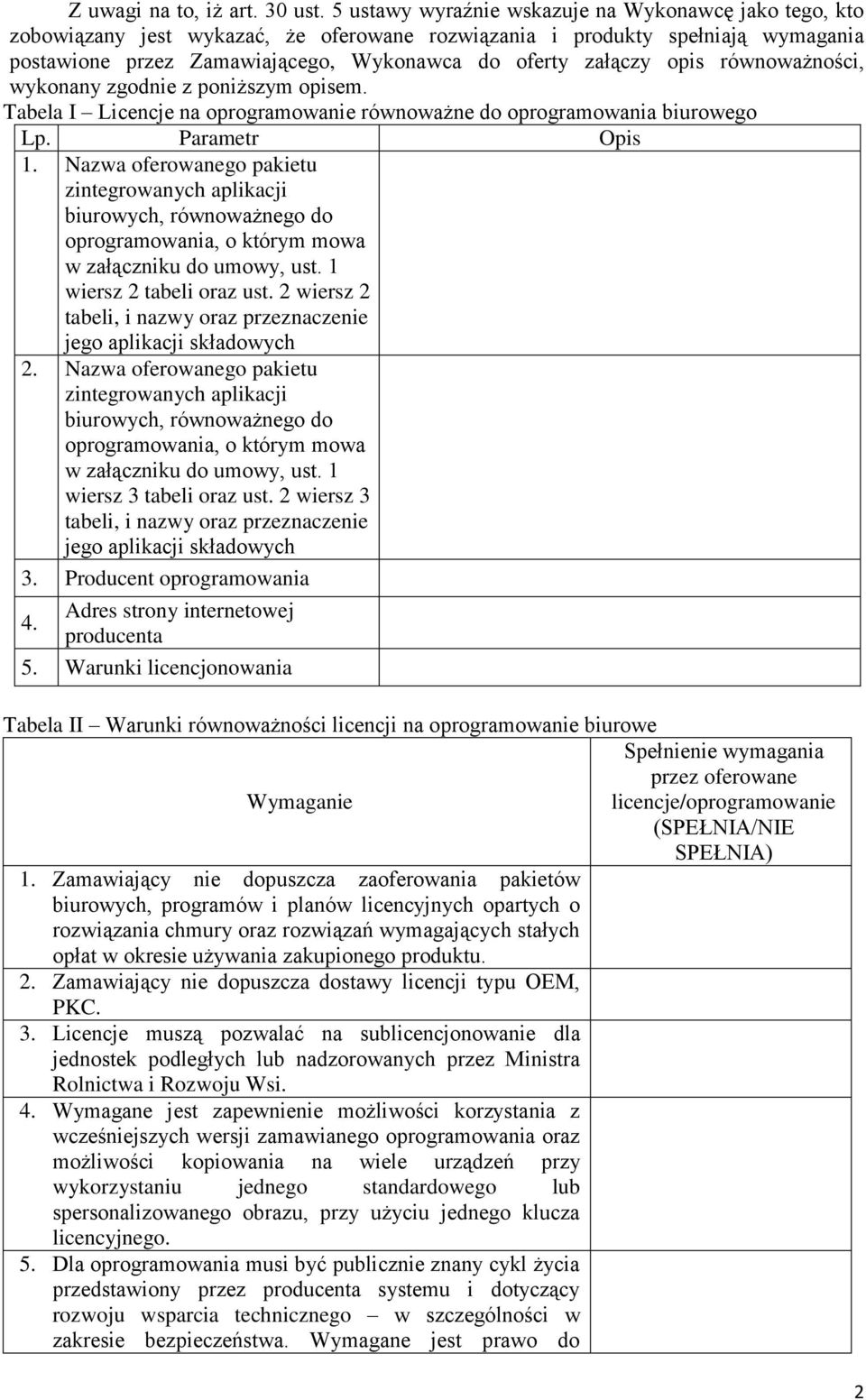 opis równoważności, wykonany zgodnie z poniższym opisem. Tabela I Licencje na równoważne do oprogramowania biurowego Lp. Parametr Opis 1.